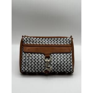 Rebecca Minkoff MAC Woven Leather Crossbody Bag Navy White Tan Gold Hardware